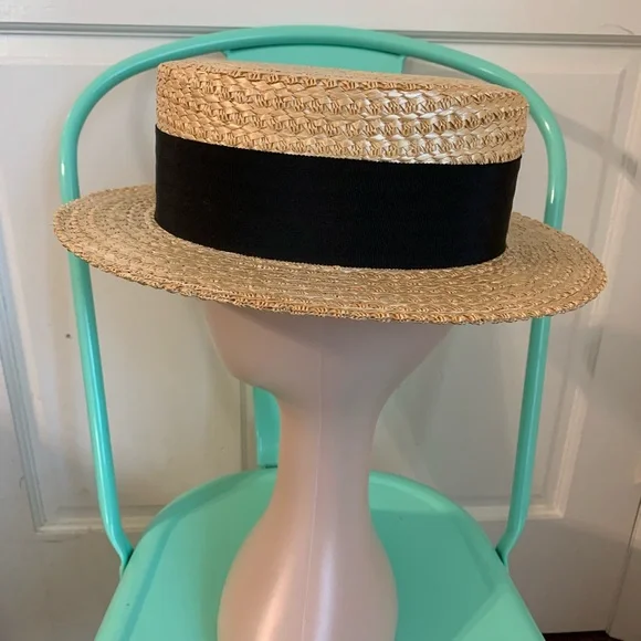 Vintage Macqueen London Straw Boater Hat 6 7/8